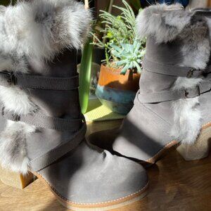 Overland grey suede and rabbit fur boots